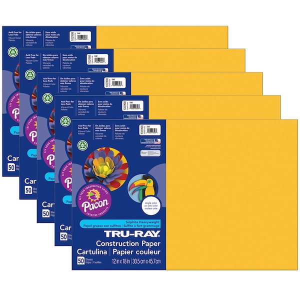 Pacon Tru-Ray Construction Paper, Gold, 12 x 18, 50 Sheets/Pack, PK5 102998 - main